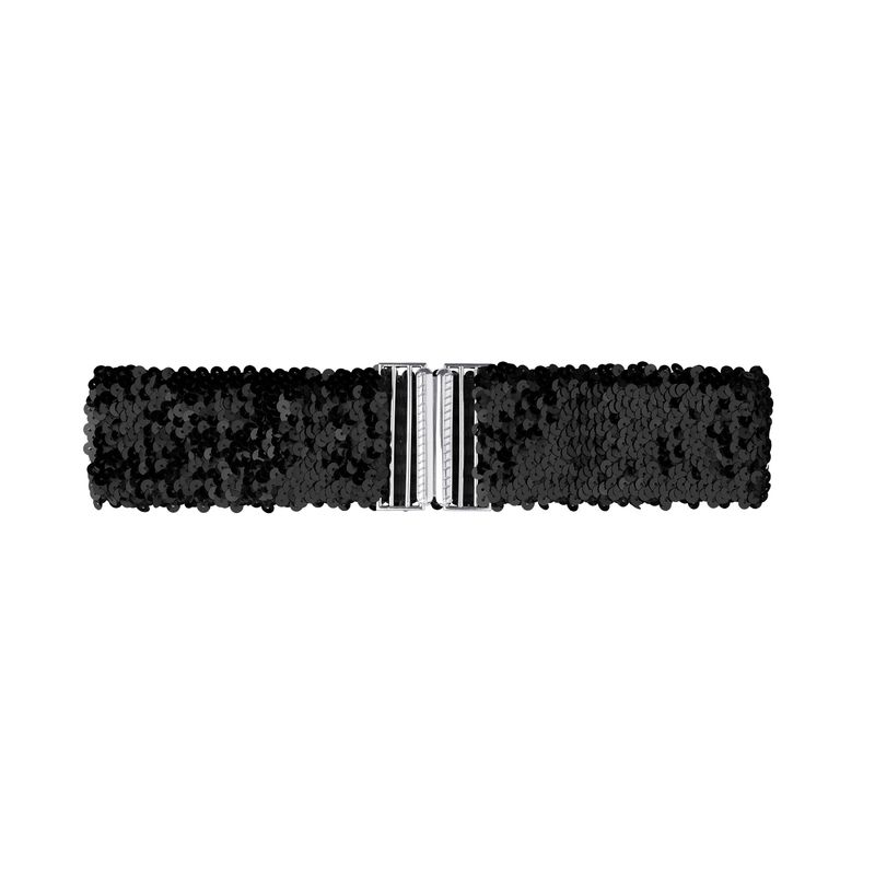 Stretchy Waist Belts Metal Interlock Buckles Sequins Decor Belts Black